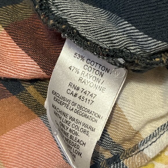 NATURAL REFLECTIONS Open Cardigan Sz L Coral Plaid Check Waterfall Lace Back - Picture 7 of 11